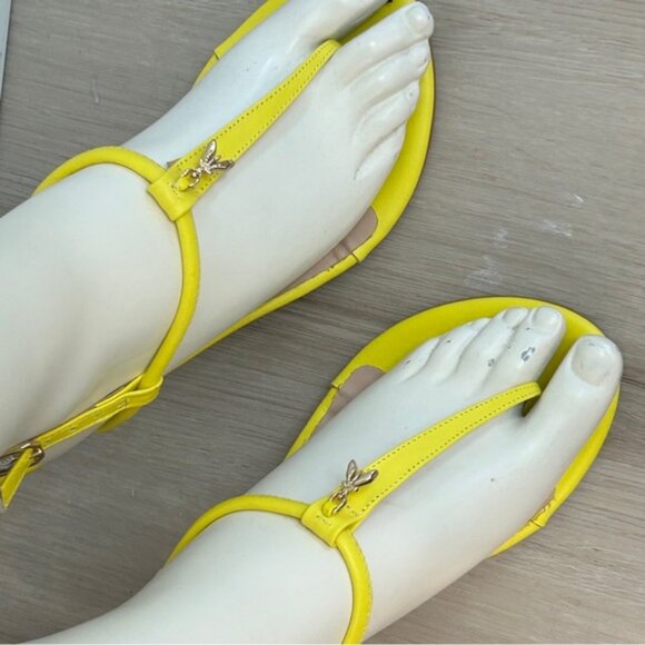 NWOT Patrizia Pepe Dynamic Yellow T-Strap Flat Sandals - Picture 2 of 12